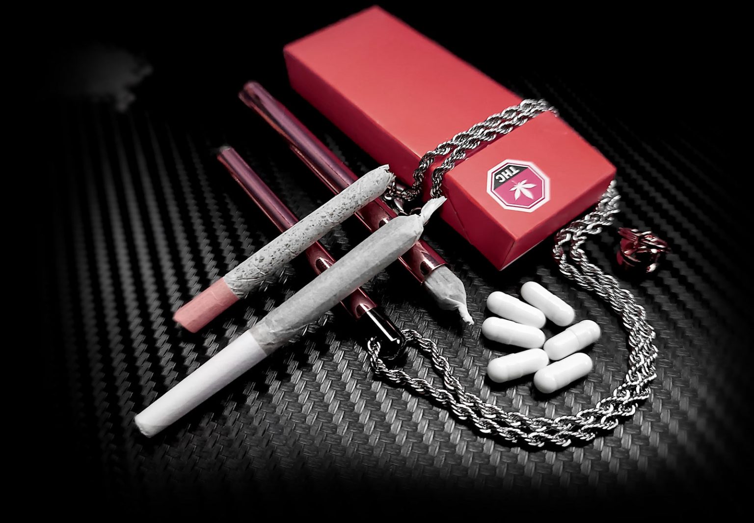 Ultra baby pink PURC metal vials with necklace accessory and capsules