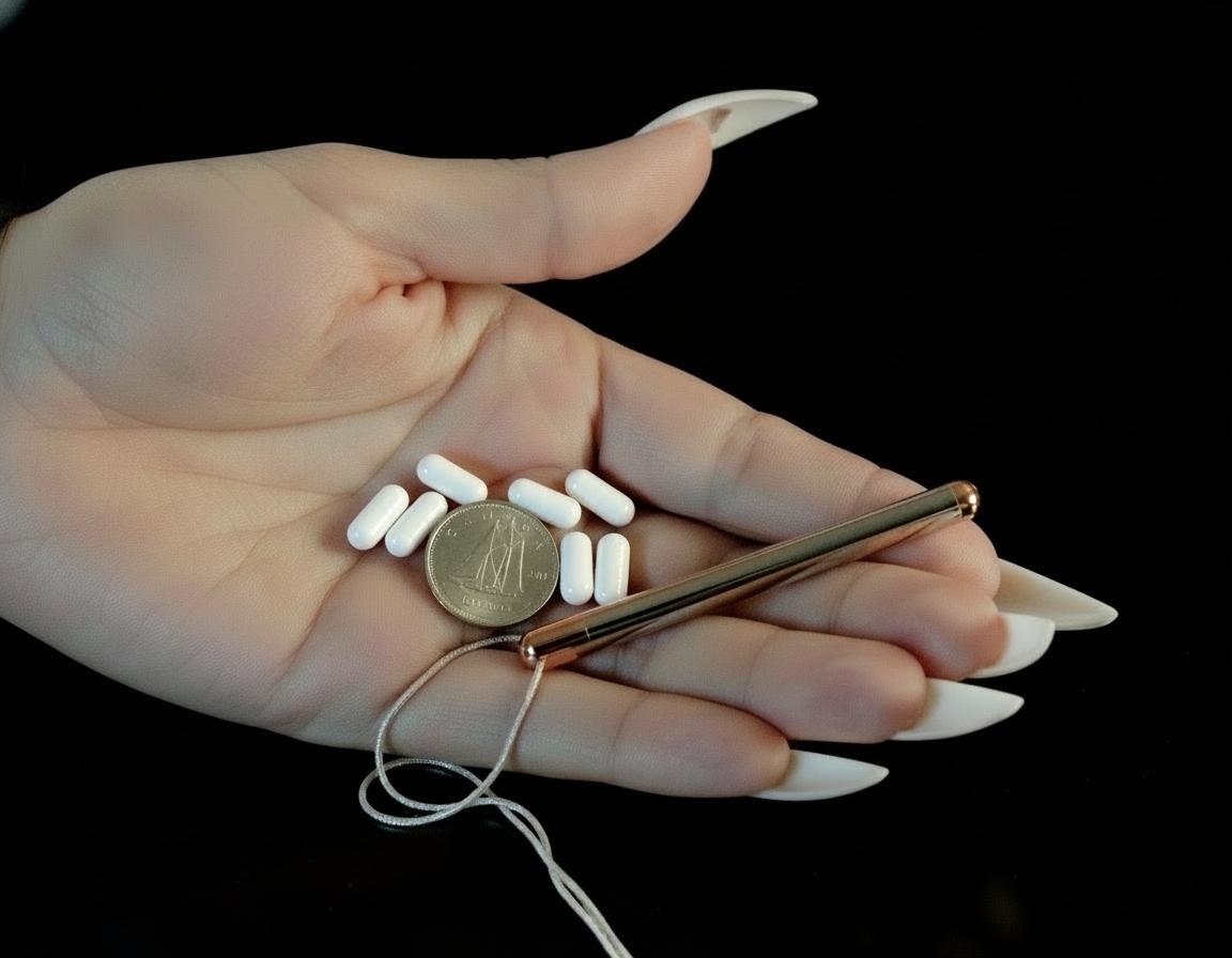 Hand holding purc vial and pure caffeine capsules2