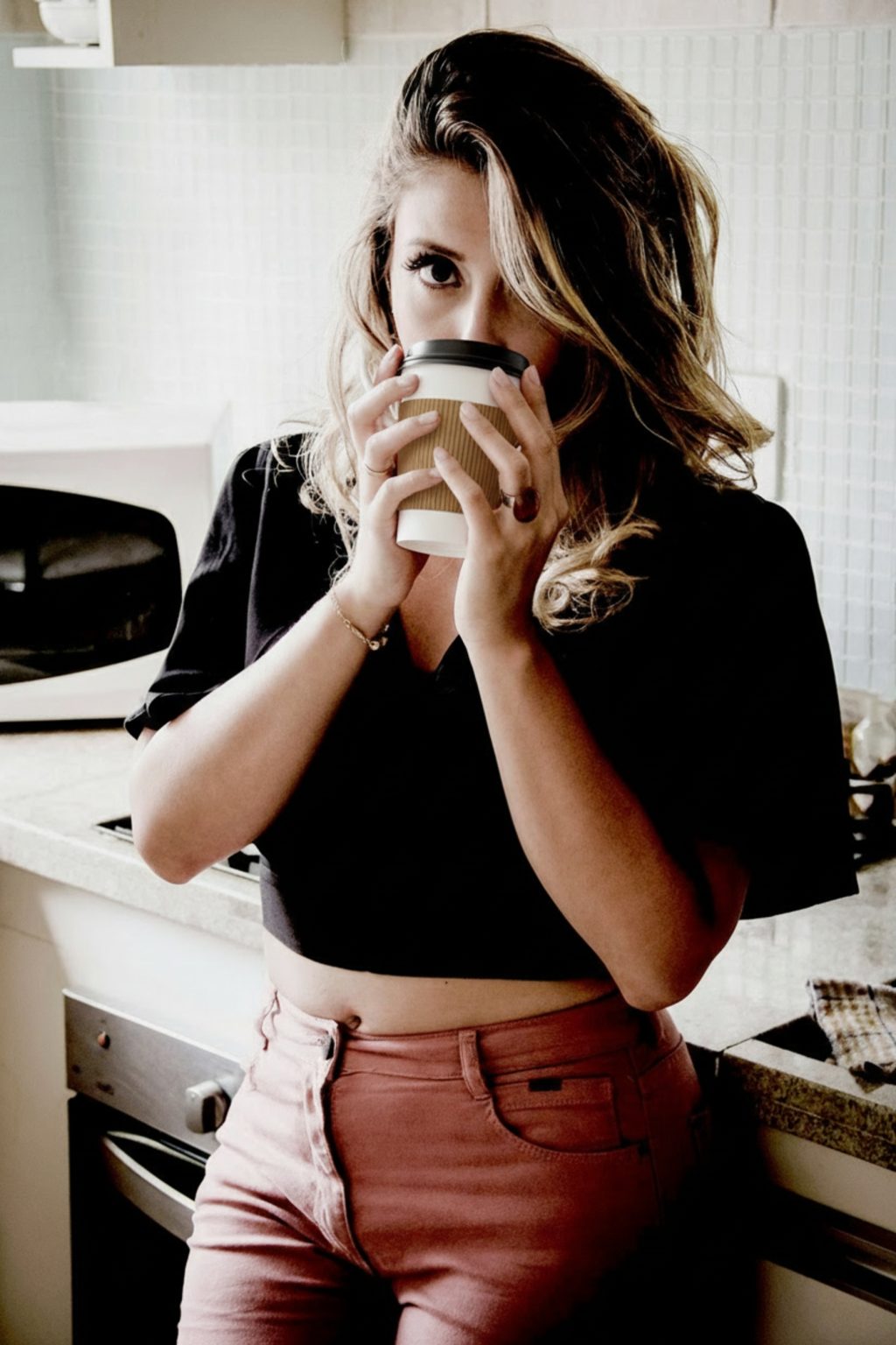 Sam drinking coffee